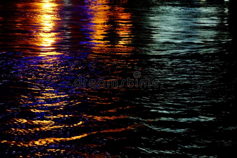 Blurred Colorful Reflection Lights on River Surface with Water Waves