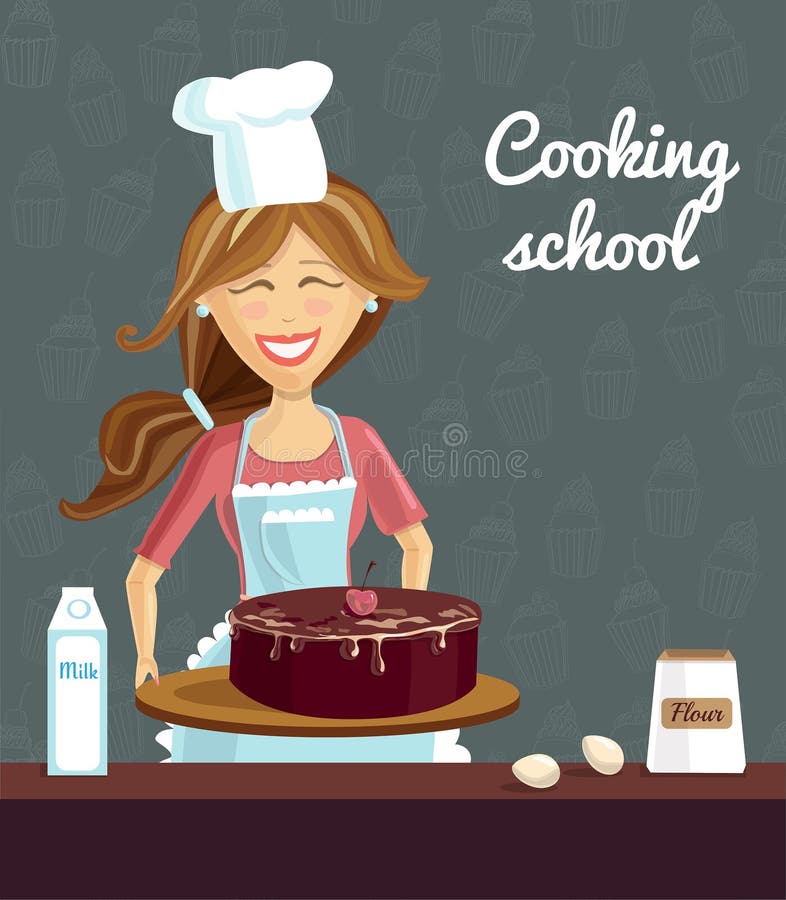 BackenFrau mit Kuchen stock abbildung. Illustration von