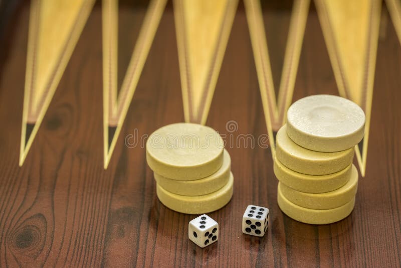 Backgammon game with two dice, with space for text or image.