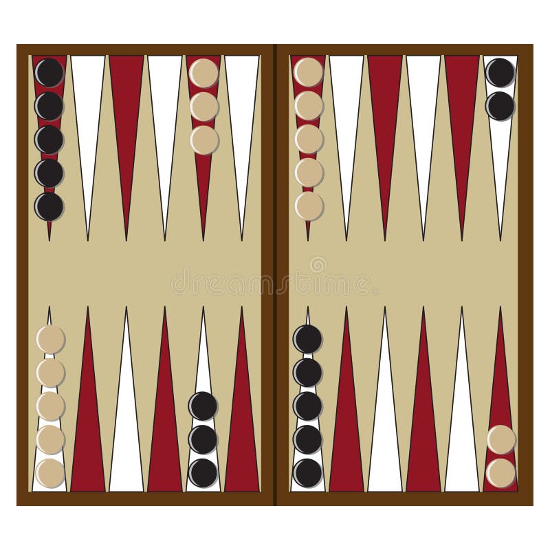 Backgammon on the Wooden Box, Three Dice and Chips. Stock Vector
