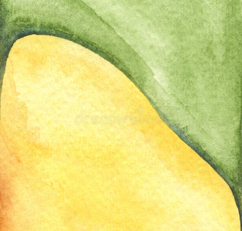 Background abstract green and yellow wave. Hand painted watercolor stock illustration