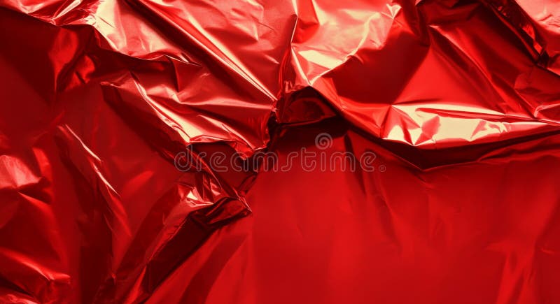 The background is an abstract shiny surface with a crumpled red metallic foil texture royalty free stock image