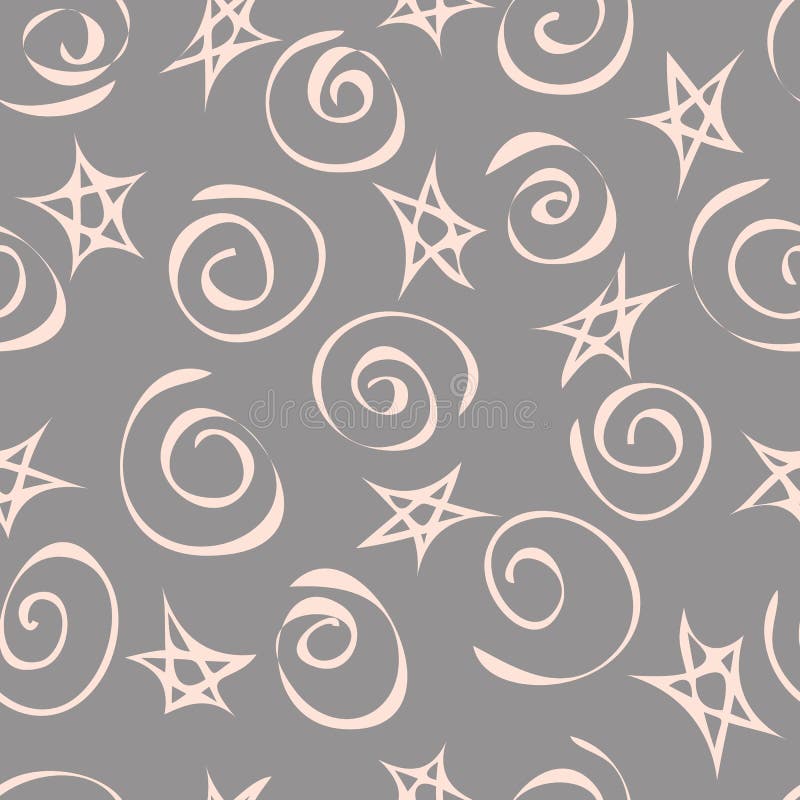 Background of abstract stars and spirals, seamless pattern. Vector stock illustration