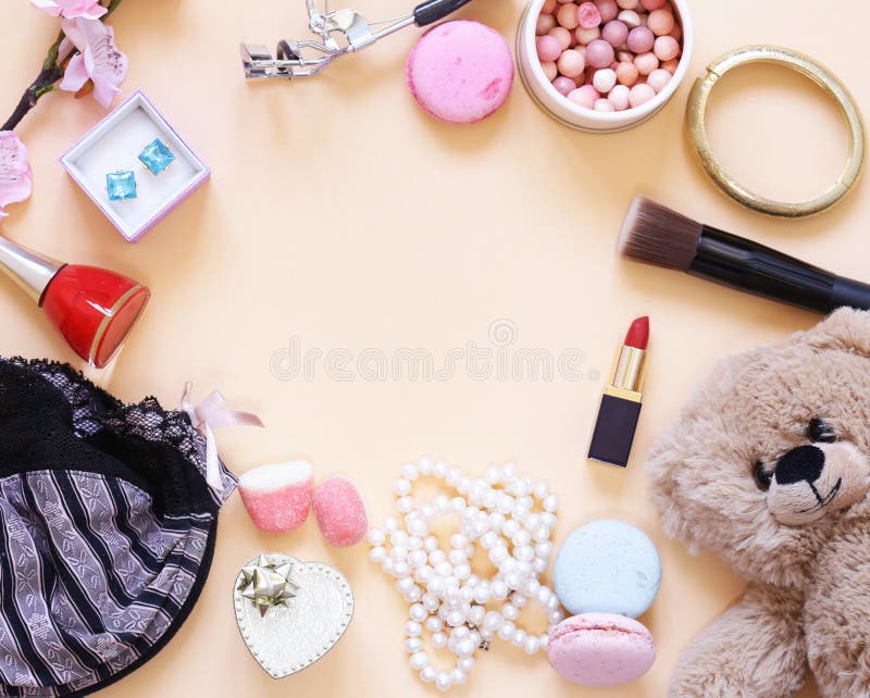 Background with Accessories and Cosmetics Stock Photo Image of
