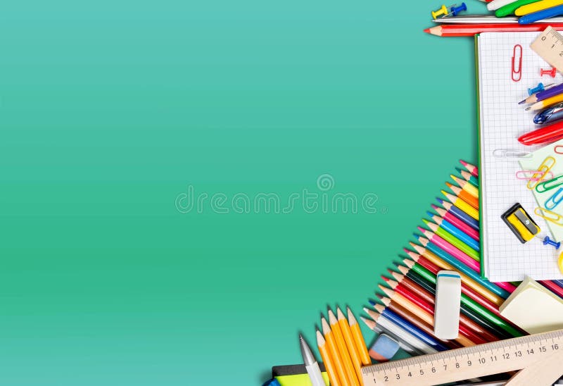 Colorful School Supplies On Background Stock Photo Image Of Objects Notepad 110