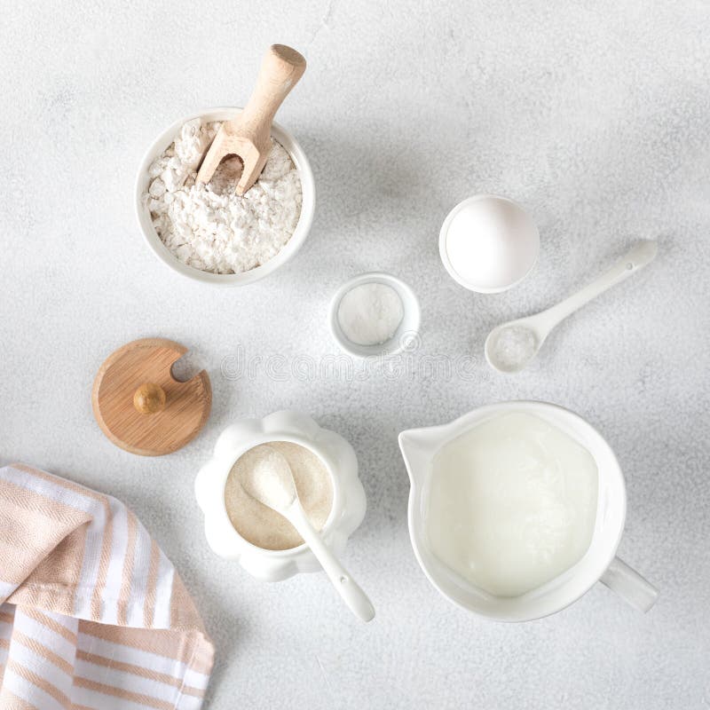 Background for Baking Cakes and Donuts. Baking Ingredients Flour, Egg