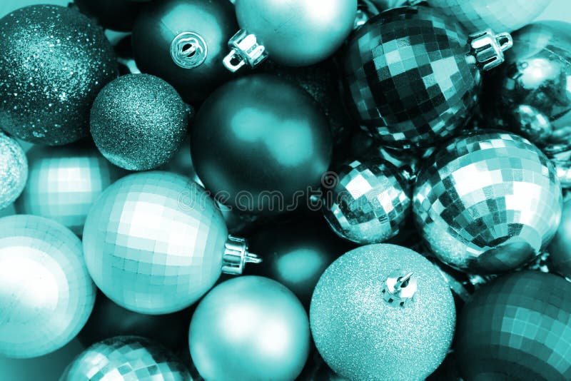 Texture of many christmas toys in one heap turquoise color