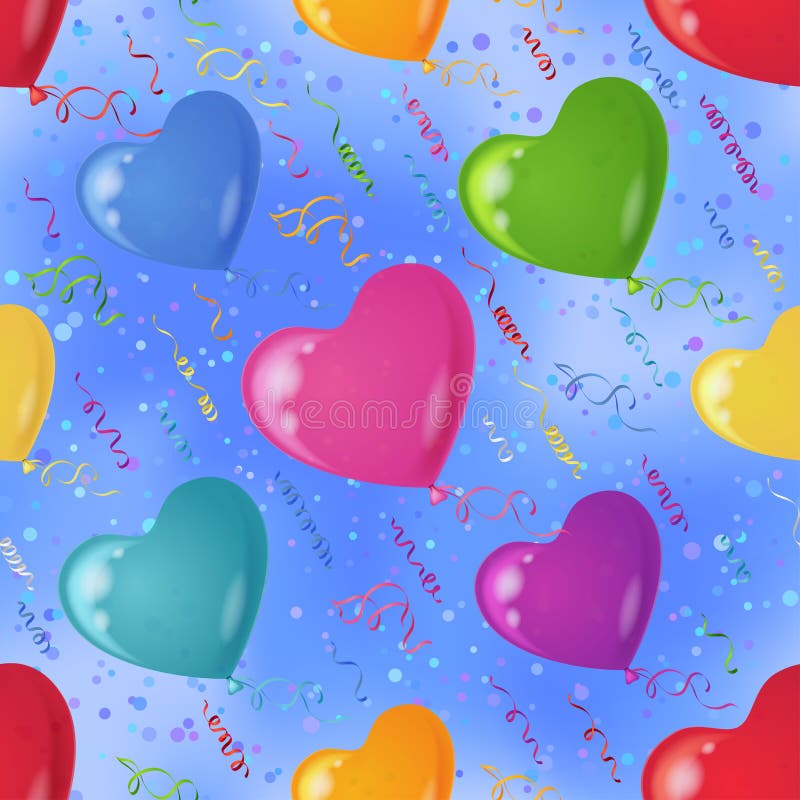 Background with balloon hearts in sky