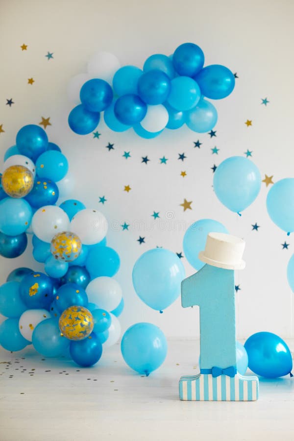 Background with Balloons for First Birthday Stock Photo - Image of blue,  greeting: 163527948