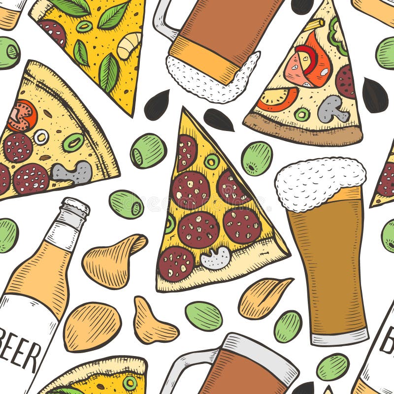 Background of beer and pizza royalty free illustration