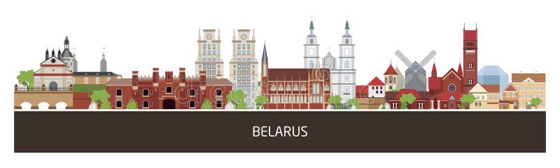 Background with Belarus country buildings and place for text. horizontal orientation banner, flyer, header for site. royalty free illustration