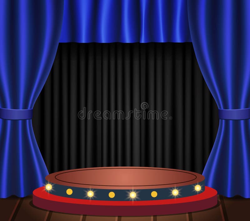 Background with Black and Blue Curtain on Wooden Floor with Podium Stock  Illustration - Illustration of entrance, curtain: 179730803