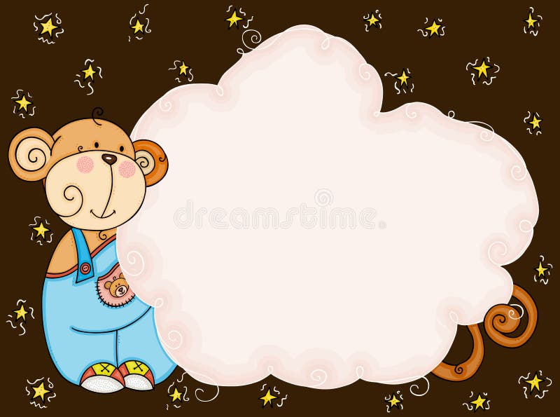 Background with blank cloud label and cute monkey vector illustration