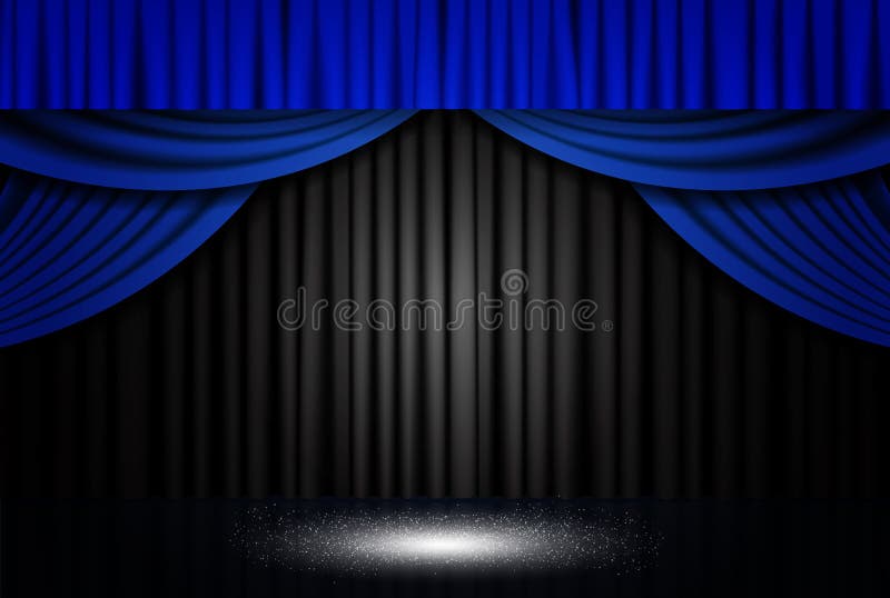 Background with blue and black theatre curtain