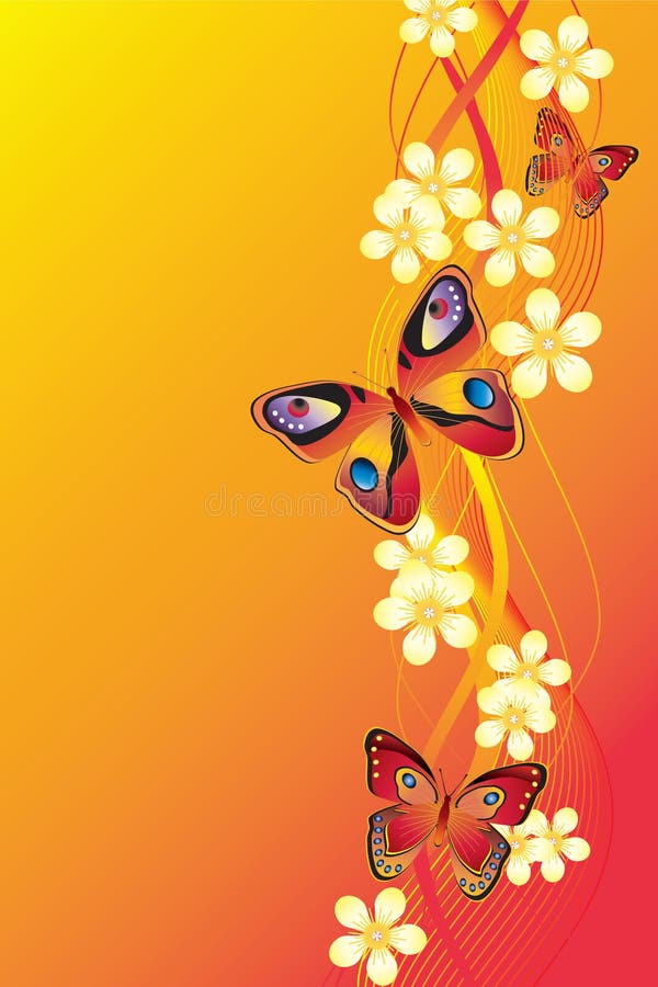 Background with butterflies and flowers.