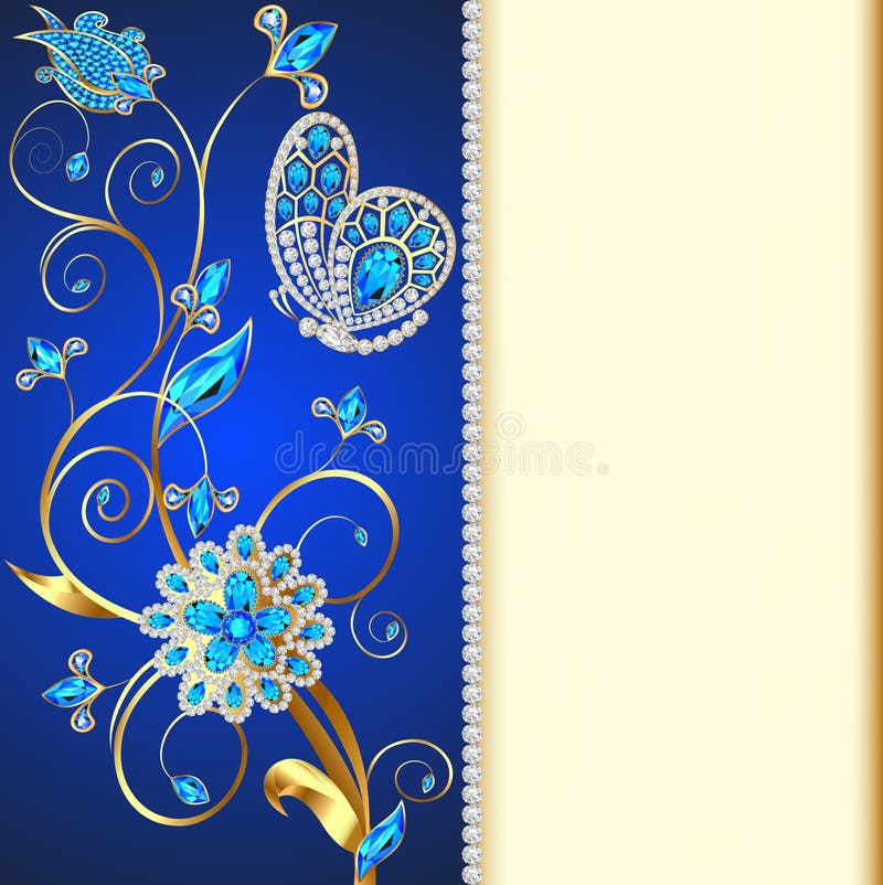 Background with butterflies and ornaments made of precious stones royalty free illustration