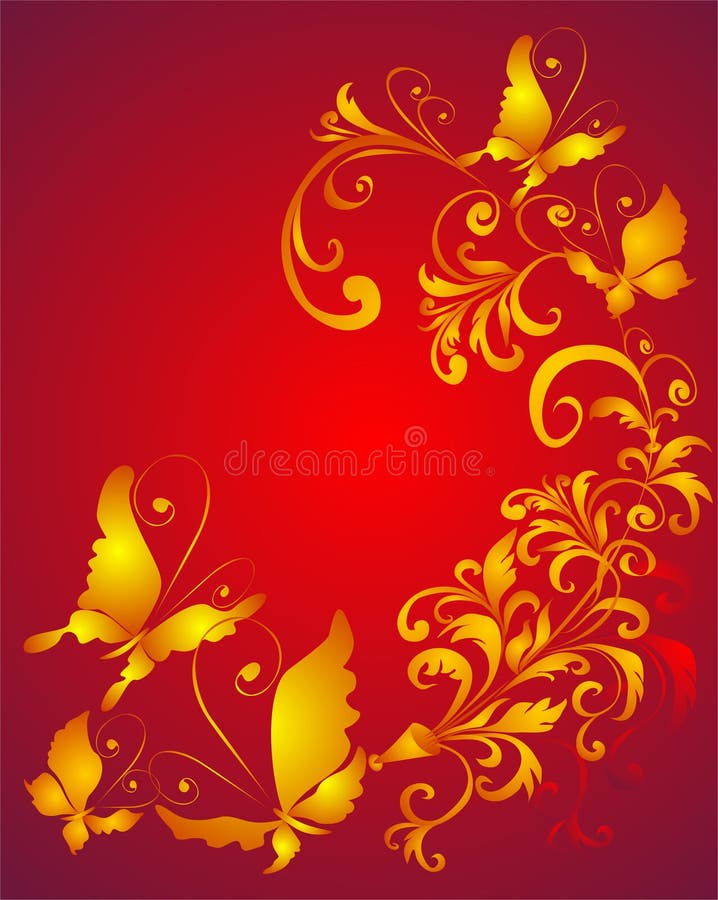 Background with butterfly and floral ornament