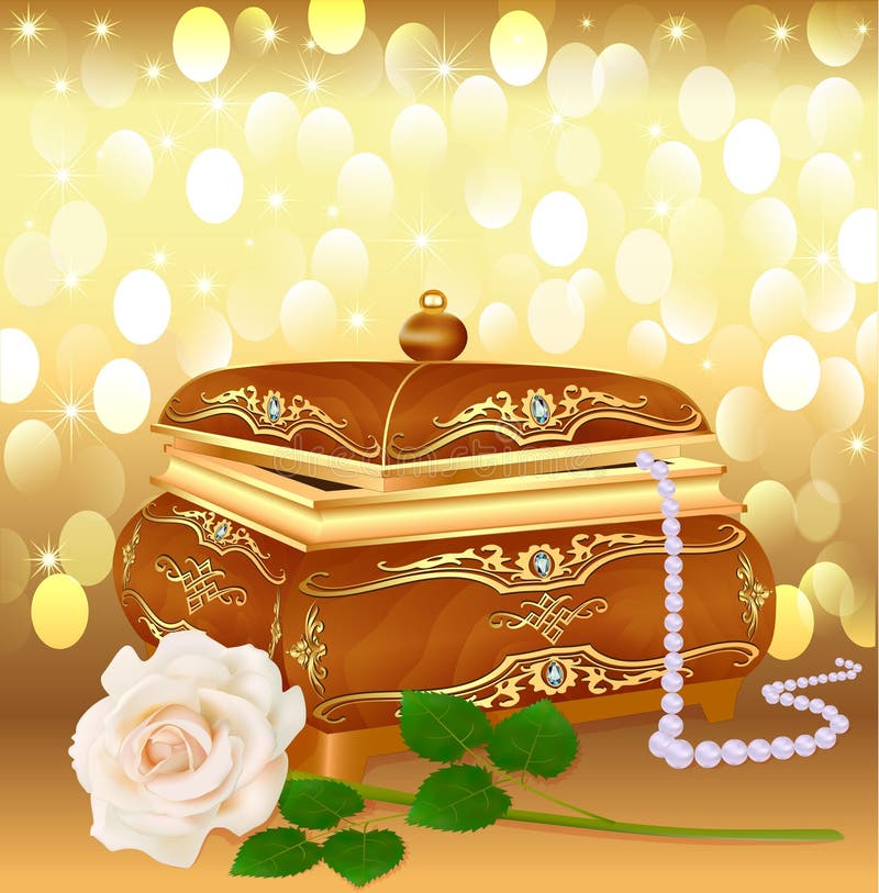 Background casket with pearls and a rose