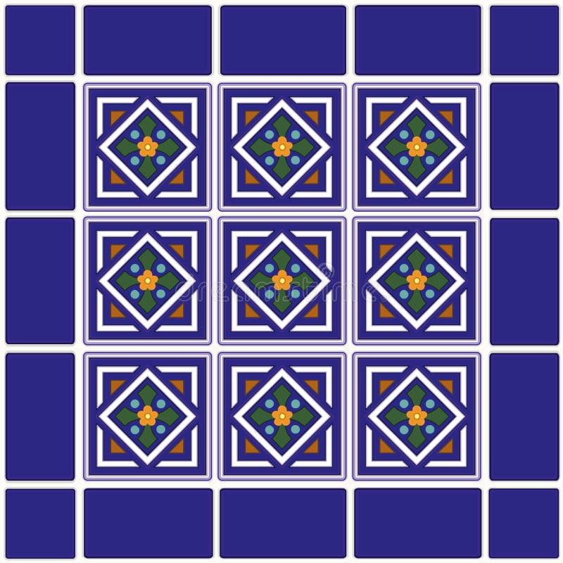 Decorative ceramic tile pattern background with blue border for decorating, design, arts, crafts, scrapbooks. Decorative ceramic tile pattern background with blue border for decorating, design, arts, crafts, scrapbooks.