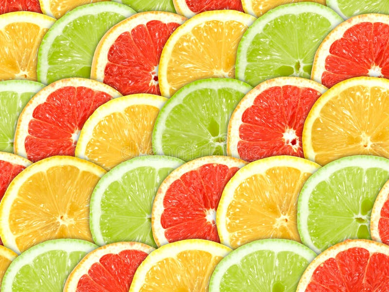 Abstract three-color background with citrus-fruit of grapefruit, orange and lemon slices. Close-up. Studio photography. Abstract three-color background with citrus-fruit of grapefruit, orange and lemon slices. Close-up. Studio photography.