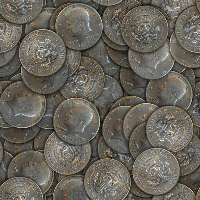 Background of coins. Seamless pattern.  Half dollar. Background of coins. Seamless pattern.  Half dollar.