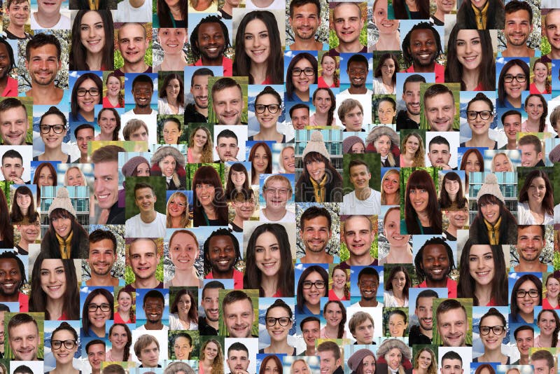 Background collage large group of multiracial young smiling peop