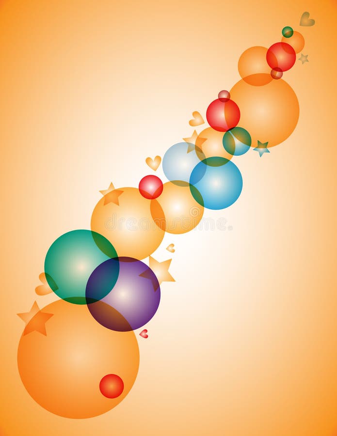 Background with colorful bubbles, hearts and stars vector illustration