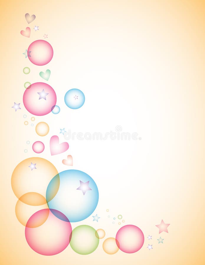 Background with colorful bubbles, stars and hearts stock illustration