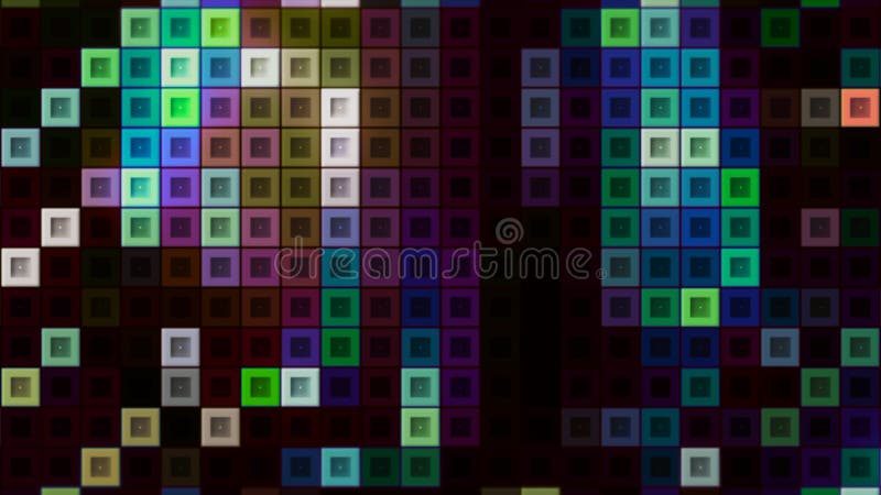 Background with colorful squares in tetris. Motion. Electronic tetris with moving neon squares. Stylish background with stock illustration