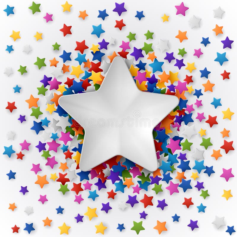 Farbistý konfety z hviezdy, pozdrav karty a oslavy, obdĺžnik ohraničujúci potlačiteľnú oblasť 10 