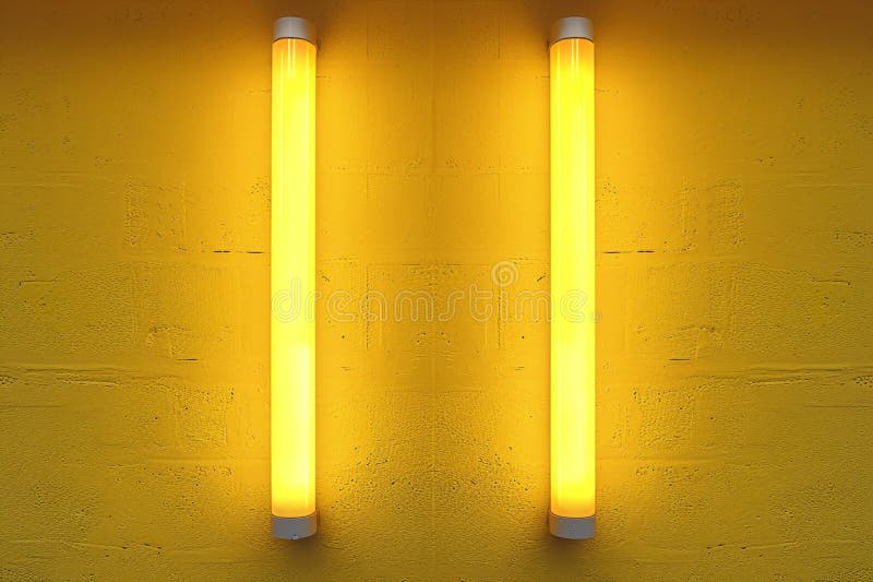 Background Concept Two Yellow Fluorescent Tubes on Textured Yellow Wall