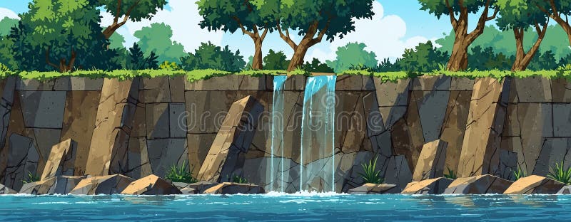 Fundalul constă dintr-un peisaj 2d cu arbori cascadori și un fundal parallax pe care această imagine a fost creată pentru un royalty free stock images