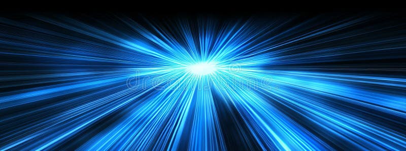 The background consists of lines and rays of neon light on a blue background. Reflection in space of symmetry. Model of vector illustration