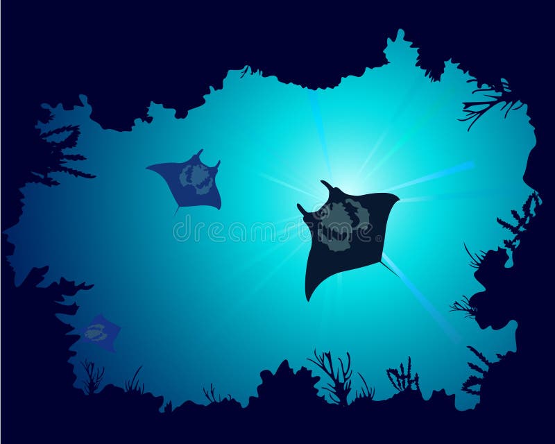 Background of a coral reef with manta ray vector illustration
