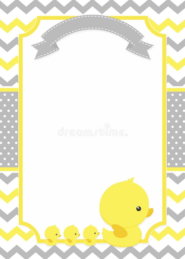 Baby shower invitation with cute duck mom and baby ducks on chevron pattern and polka dots background. Baby shower invitation with cute duck mom and baby ducks on chevron pattern and polka dots background