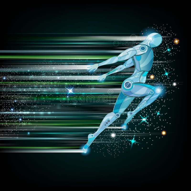 background with cyborg flying or runing