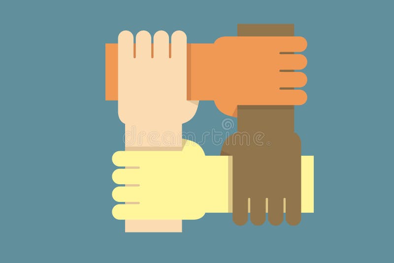 Background design with hands from people of different ethnicities together as one. Vector illustration for concepts of community, stock illustration Background design with hands from people of different ethnicities together as one. Vector illustration for concepts of community, stock illustration