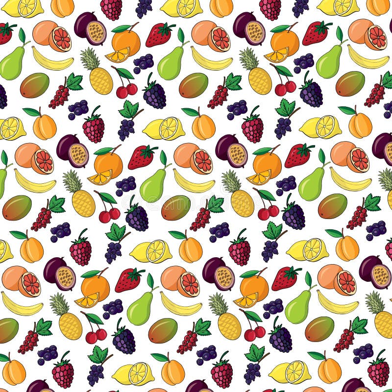 Background of Different Fruits. Vector Illustration for Design Stock