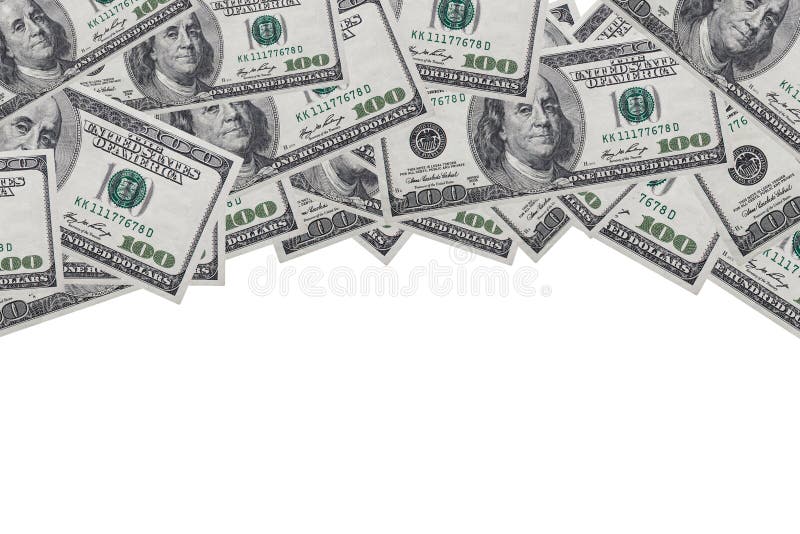 Background of 100 dollar bills on a white background with a place for records, copy space royalty free stock image