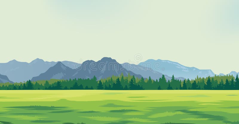 Green Glade Against the Background of Mountains Stock Vector - Illustration  of idyll, beam: 123437905