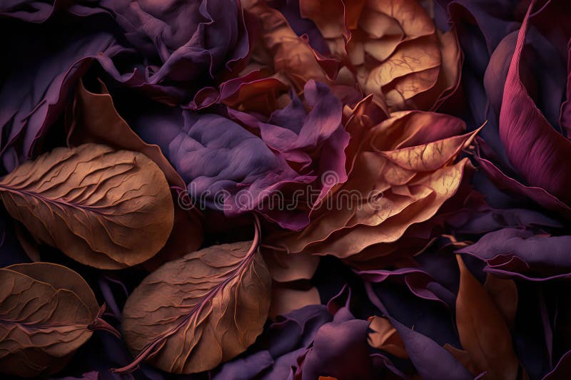 Background of Dried Rose Petals. Close Up of Purple Rose Blooms Stock