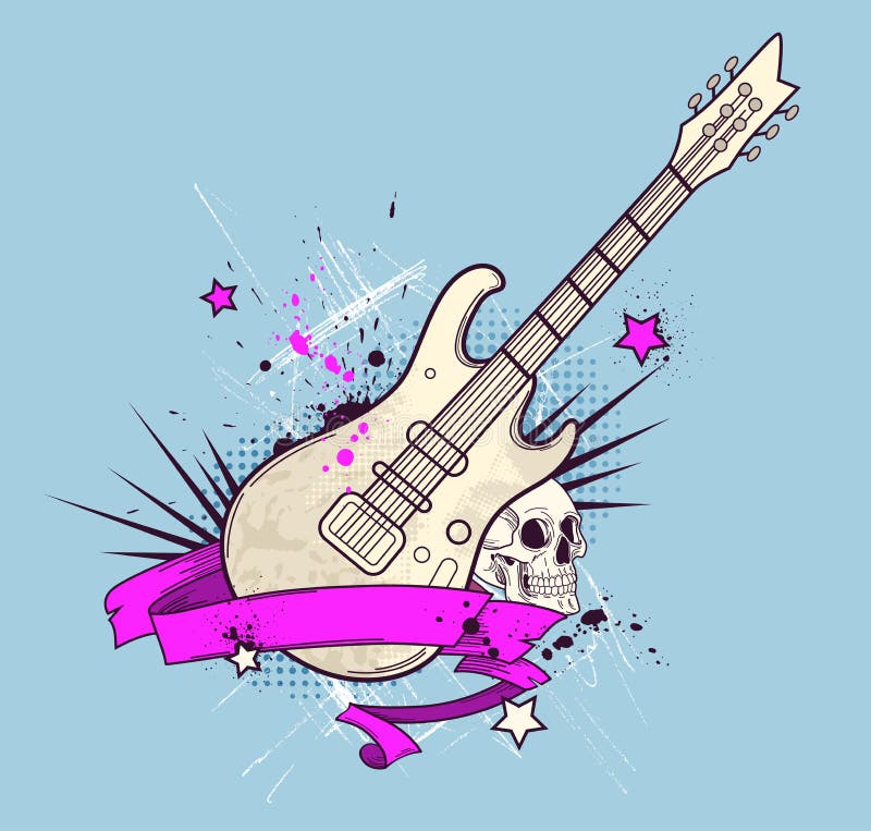 Background with Electric Guitar and Skull Stock Vector Illustration