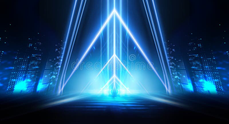 Background of Empty Stage Show. Neon Blue and Purple Light and Laser Show.  Laser Futuristic Shapes on a Dark Background. Abstract Stock Image - Image  of design, geometric: 169678051