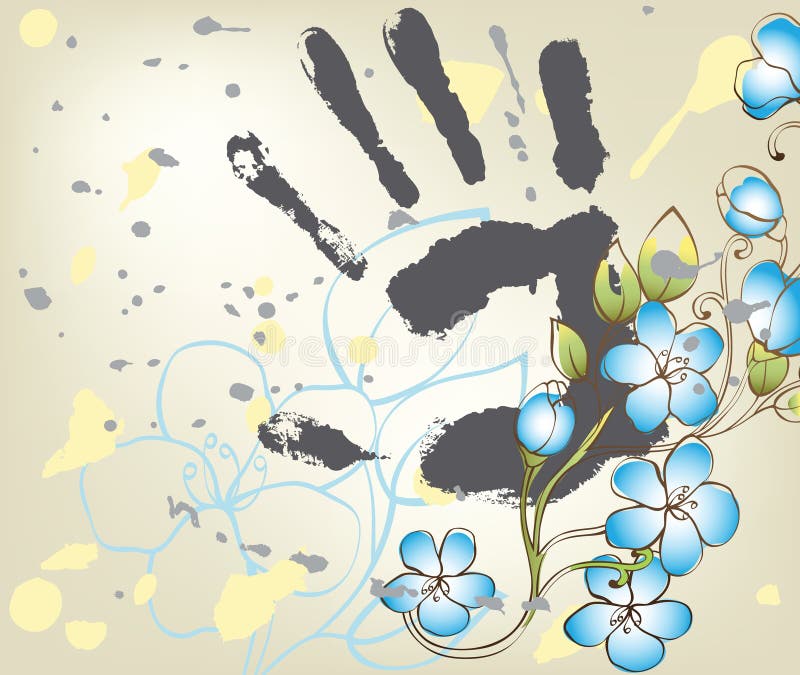 Background with fantasy flowers and hand