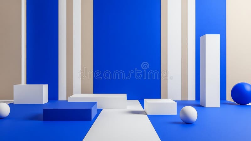 A background featuring abstract blue and white geometric shapes stock photo