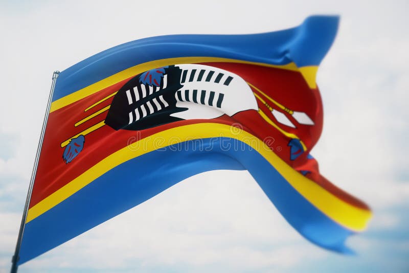 Waving flags of the world - flag of Eswatini. Shot with a shallow depth of field, selective focus. 3D illustration. vector illustration