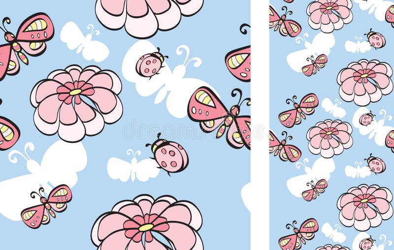 background with flowers and butterflies