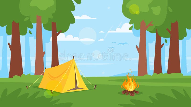 Background with forest, camp fire