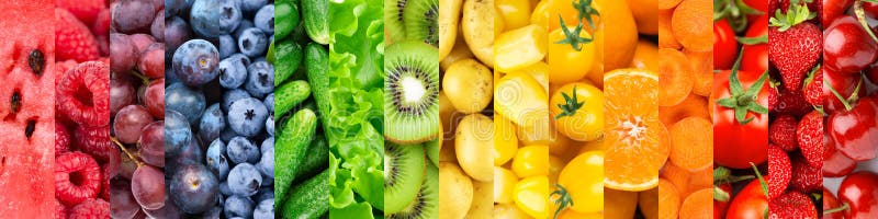 Background of fruits, vegetables and berries. Fresh ripe color food