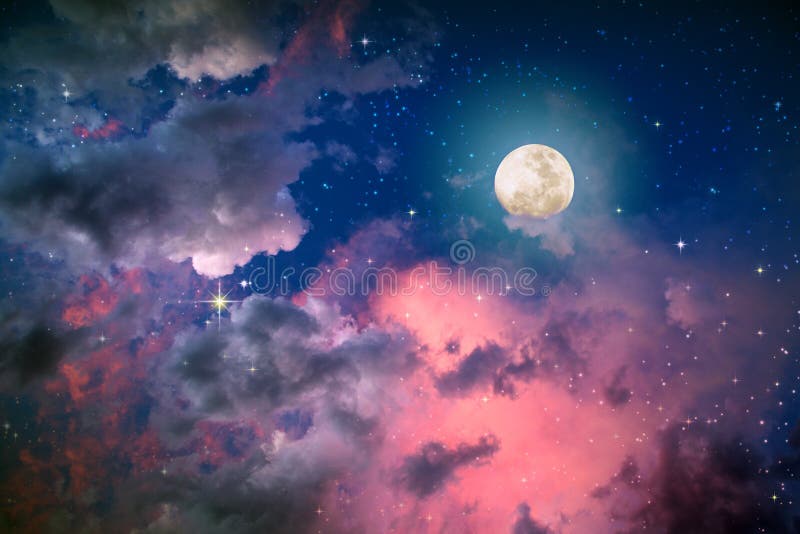 Background of Full Moon with Colorful Night Sky and Stars. Stock Photo -  Image of moon, detail: 182635912